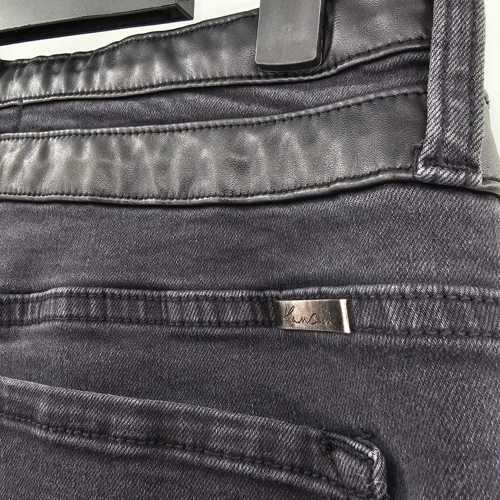 KanCan Jeans Womens 13/30 Black Flared Denim Pants High Rise Faux Leather Trim - Picture 4 of 12
